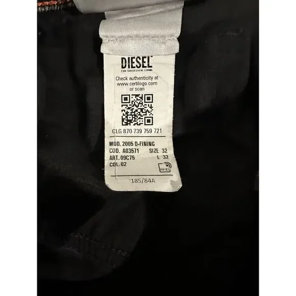 Diesel Jeans Mens 32x32 Black Denim D-Fining Italian Selvedged Button Repairable